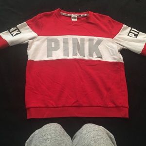 PINK red, white and black sweatshirt